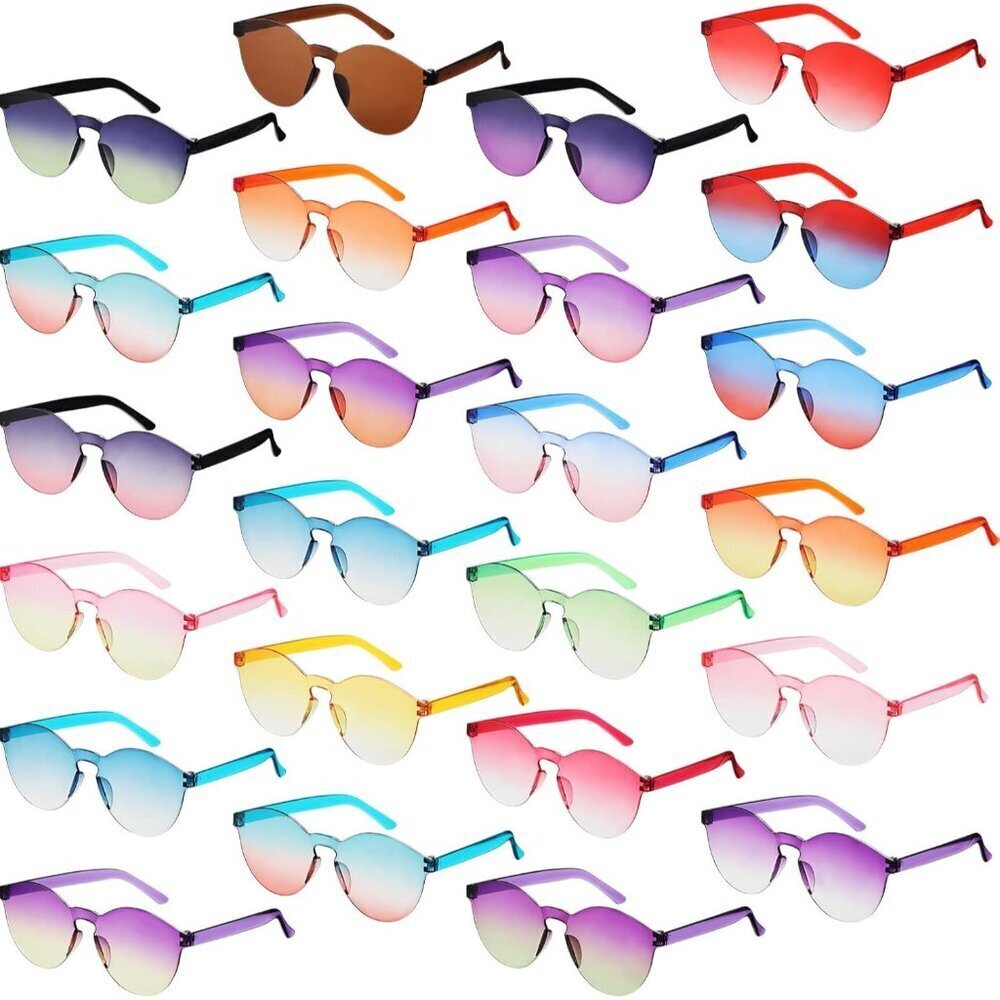 24 Pairs Colorful Glasses Transparent Rimless Round Fun Party Eyewear
